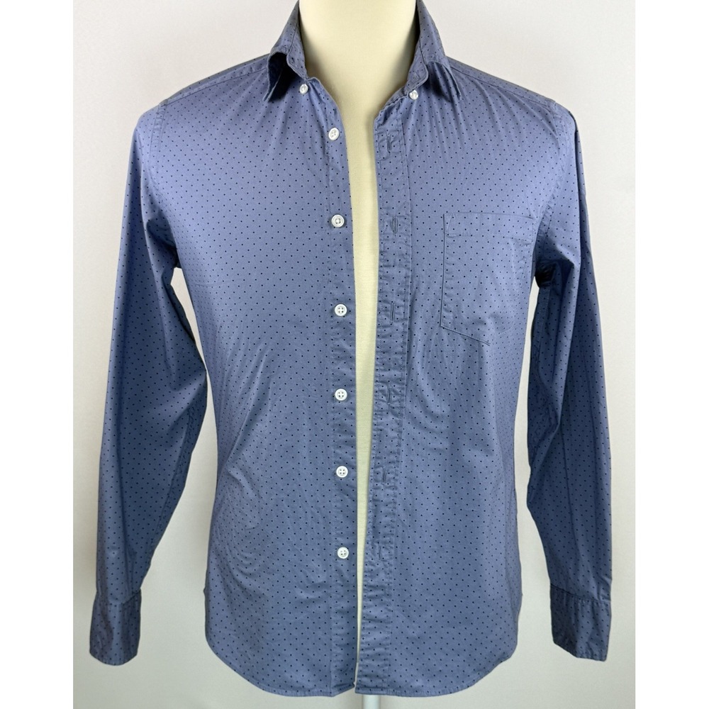 J Crew Dress Shirt Mens Flex Washed Slim Untucked Fit Blue Polka Dots Size Small
